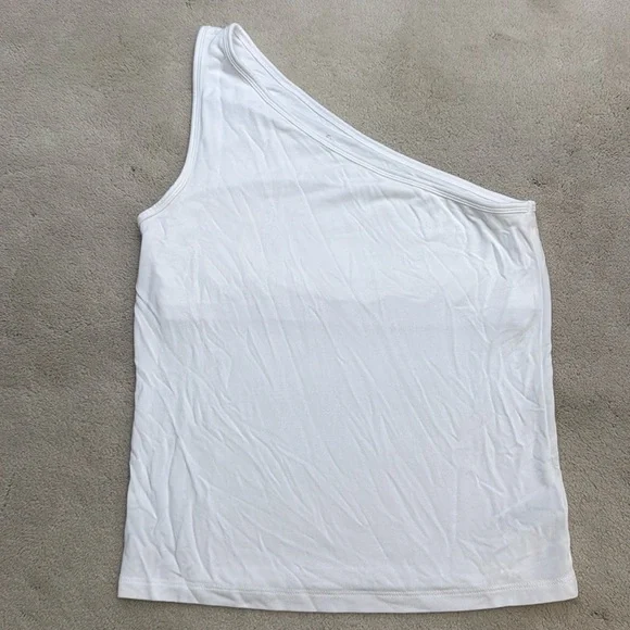 The Drop Women's Payton Asymmetric Fitted One-Shoulder Top White Size Medium - Picture 4 of 10